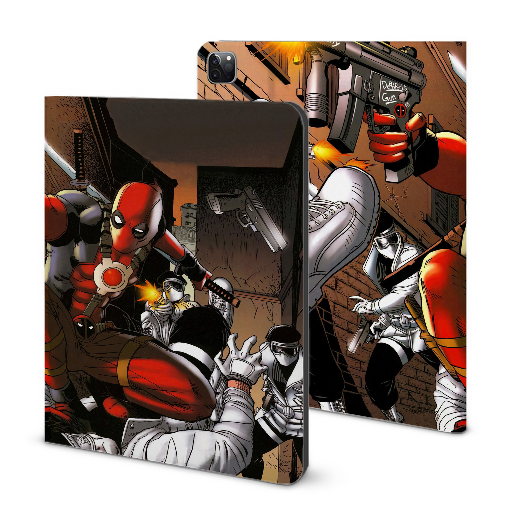 （画像用） Deadpool デッドプール IPad ケース ブック型 PUレザー TPU 耐衝撃 軽量 薄型 ペン収納なし 全面保護 IPad 各モデル対応